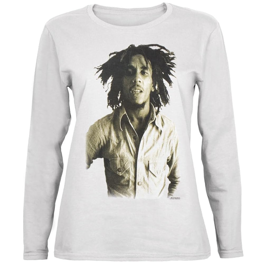 Bob Marley - Womens Sepia Juniors Long Sleeve Small White at